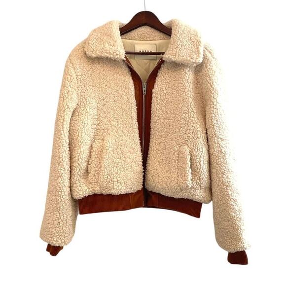 BLANKNYC Womens Medium Faux Sherpa Jacket Vegan Leather Trim Cropped Midweight - Picture 5 of 11